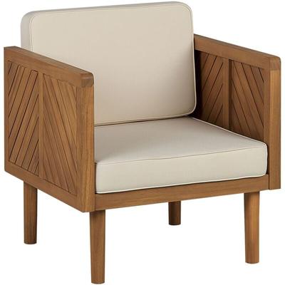 Gartensessel Hellbraun Akazienholz mit Armlehnen Auflagen Beige Stoff Rustikal Modern Outdoor Image