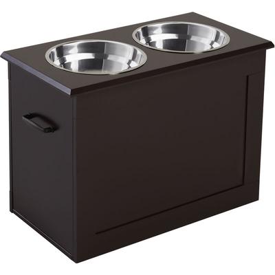 Hunde Fressnapf mit Staumraum 2 Näpfen Futterstation Edelstahlnapf Katzenapf Edelstahl Espresso 60