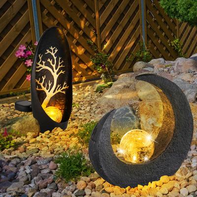 Solarleuchte Mond Gartendeko Skulptur Solarlampen für Außen Gartenleuchte Solar, Bruchglas-Optik Image