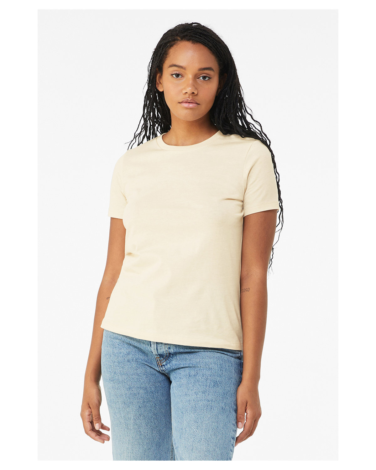 Bella + Canvas B6400 Women's Relaxed Jersey Short-Sleeve T-Shirt in Natural size Medium | Ringspun Cotton 6400, BC6400