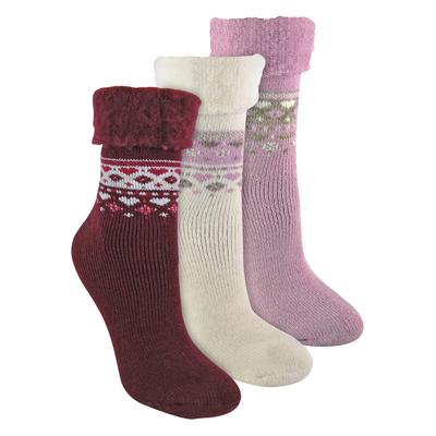 3er-Pack Damen Wollsocken im nordischen Design - Deep Fuchsia / Pink / Cream Image