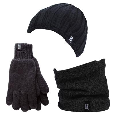 Wärmehalter - Thermische Wintermütze, Halswärmer und Handschuhe aus Fleece für Männer - Schwarz Image