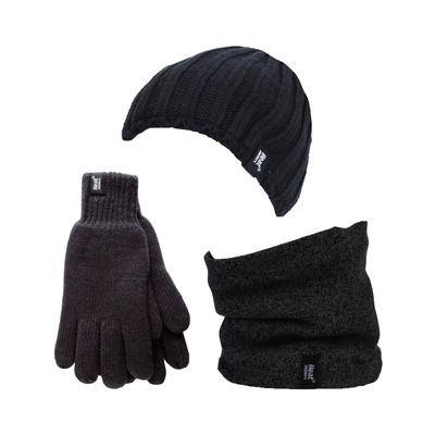 Wärmehalter - Thermische Wintermütze, Halswärmer und Handschuhe aus Fleece für Männer - Schwarz Image