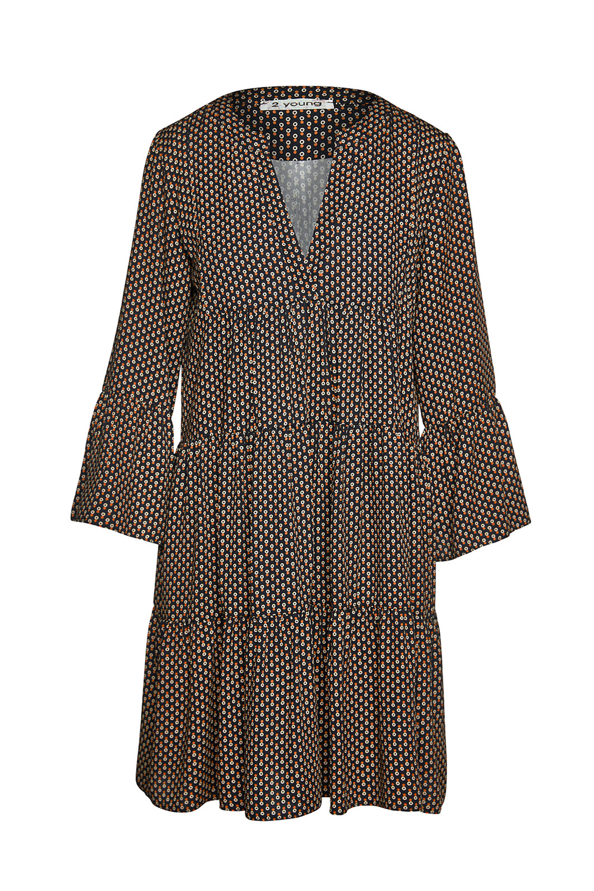 Print Kleid mit gerafften Nähten und Glockenärmeln Image