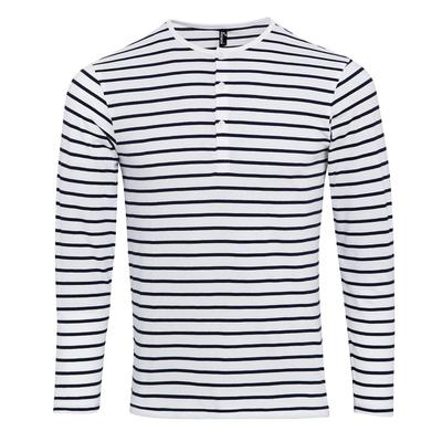 Premier Mens Long John Roll Sleeve Tee (Weiß/Marine)