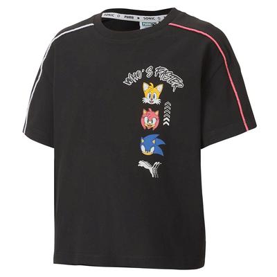 Puma x Sega Graphic Kurzärmel Crew Neck Schwarze Kinder T-Shirt 596316 01