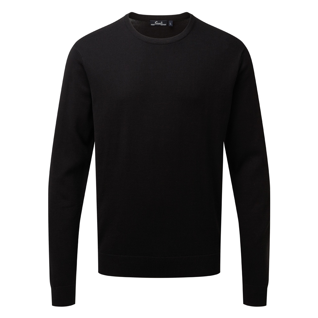 Premier Adults Unisex Cotton Rich Crew Neck Sweater (Schwarz) Image