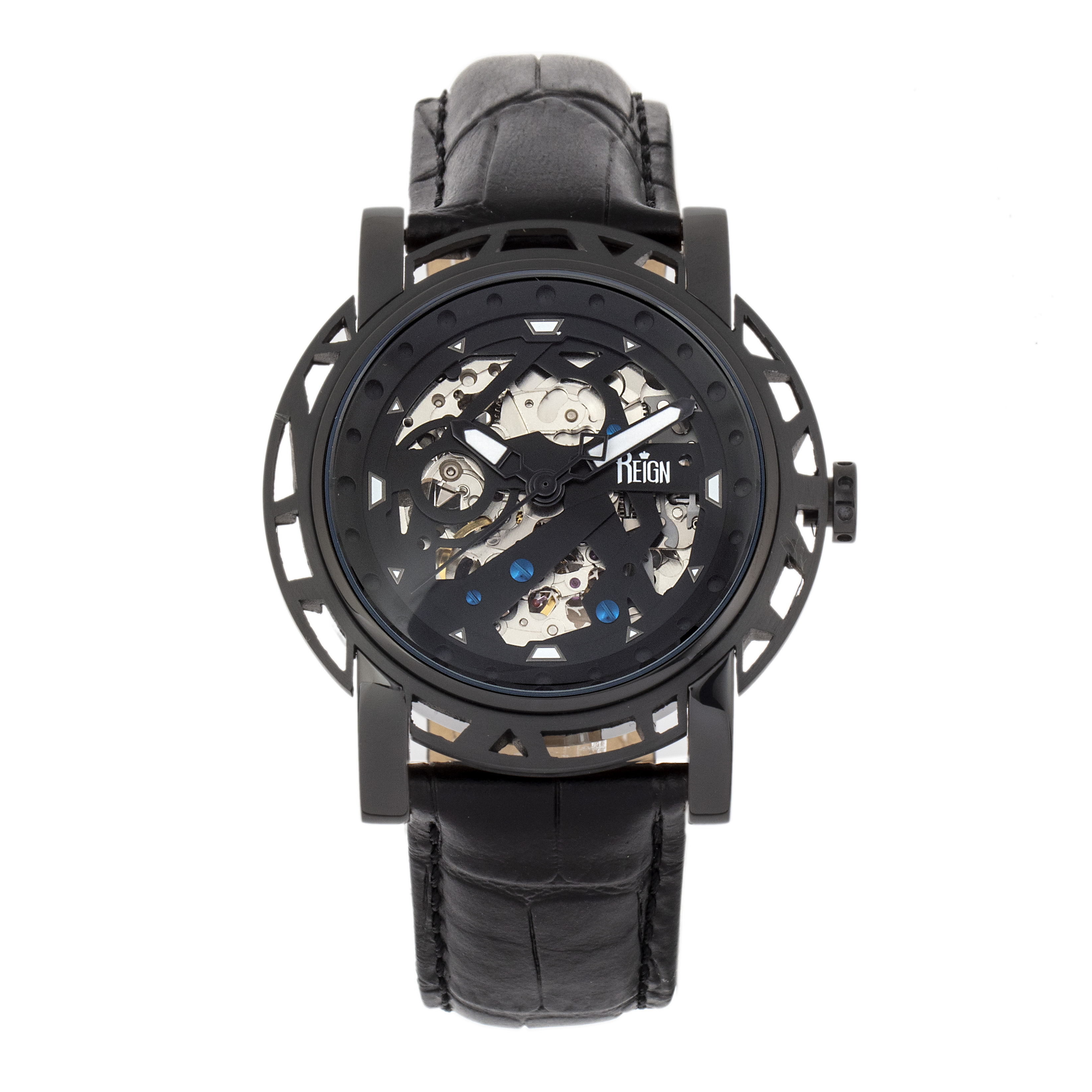 Reign Stavros Automatik-Skelett-Lederarmbanduhr Image