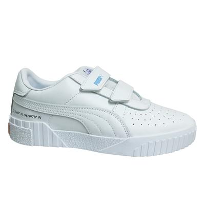 Puma Cali V X Selena Gomez Doppelgurt weiße Leder Kinder Trainer 372461 01