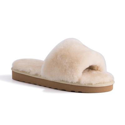 Aus Wooli Australia Damen Schafsfell Fluff Slide Pantoffeln Creme Image