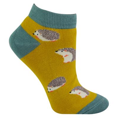 Damen Bambus Trainer Socken | Miss Sparrow | Atmungsaktive Low Cut Socken für Frauen - Igel (Gelb) Image