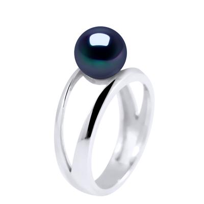 DIADEMA - Ring in Weißgold - Echte Süßwasserperlen - Schwarzer Tahitian Style Image