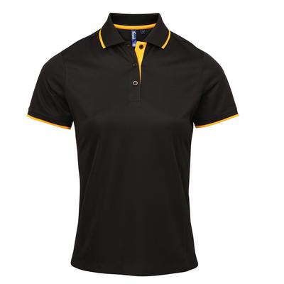 Premier Womens/Ladies Contrast Coolchecker Polo Shirt (Schwarz/Sonnenblume) Image