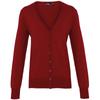 Premier Womens/Ladies Button Through Long Sleeve V-neck Knitted Cardigan (Burgundy)