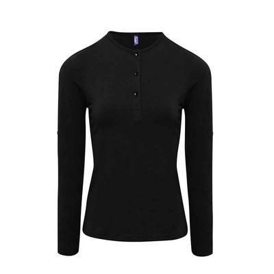 Premier Womens/Ladies Long John Plain Roll Sleeve T-Shirt (Schwarz) Image