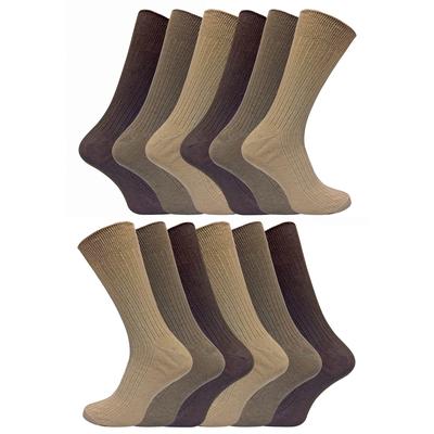 12 Paar Multipack Herren 100% Baumwolle Socken | Socken Snob | Gerippte Kleid Socken - Braun