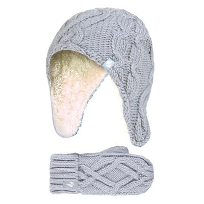 Wärmehalter - Mädchen Majestic Soft Cosy Kabel gestrickt Design Bobble Trapper Mütze und Handschuhe Handschuhe Set - Frost Grey Image