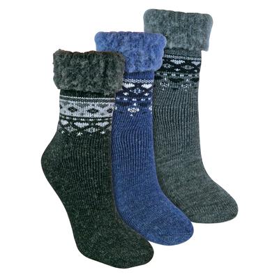 3er-Pack Bettsocken aus Wolle im nordischen Design - Schwarz/Charcoal/Denim Image