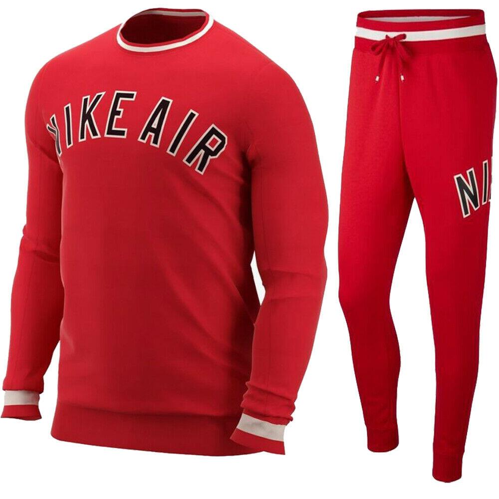Nike Air Fleece Full Crewneck Trainingsanzug Set Rot Image