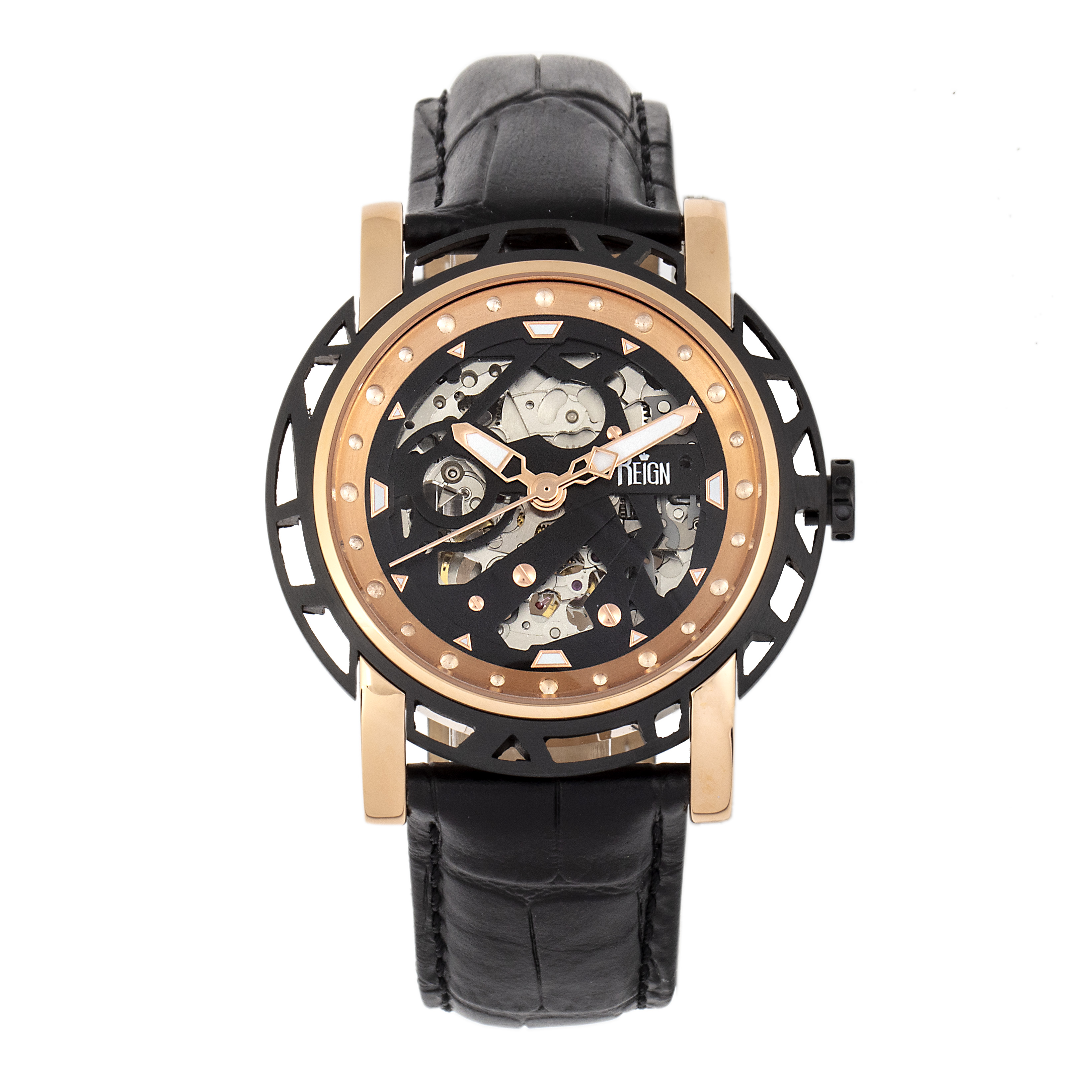 Reign Stavros Automatik-Skelett-Lederarmbanduhr Image