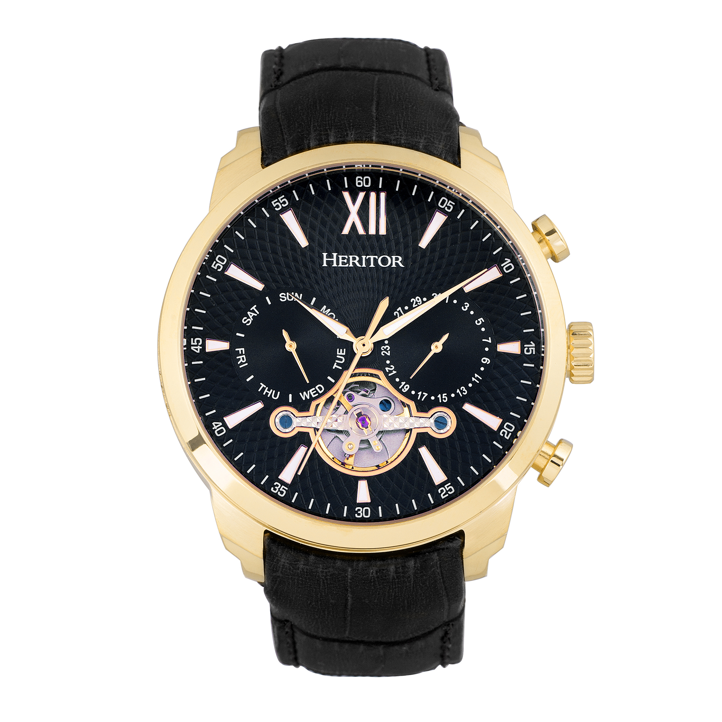 Heritor Automatik Arthur Semi-Skelett Lederarmbanduhr mit Tag/Datum Image