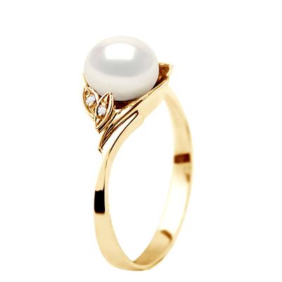 DIADEMA - Ring - Gelbgold - Echte Süßwasserperlen - Weiß Image