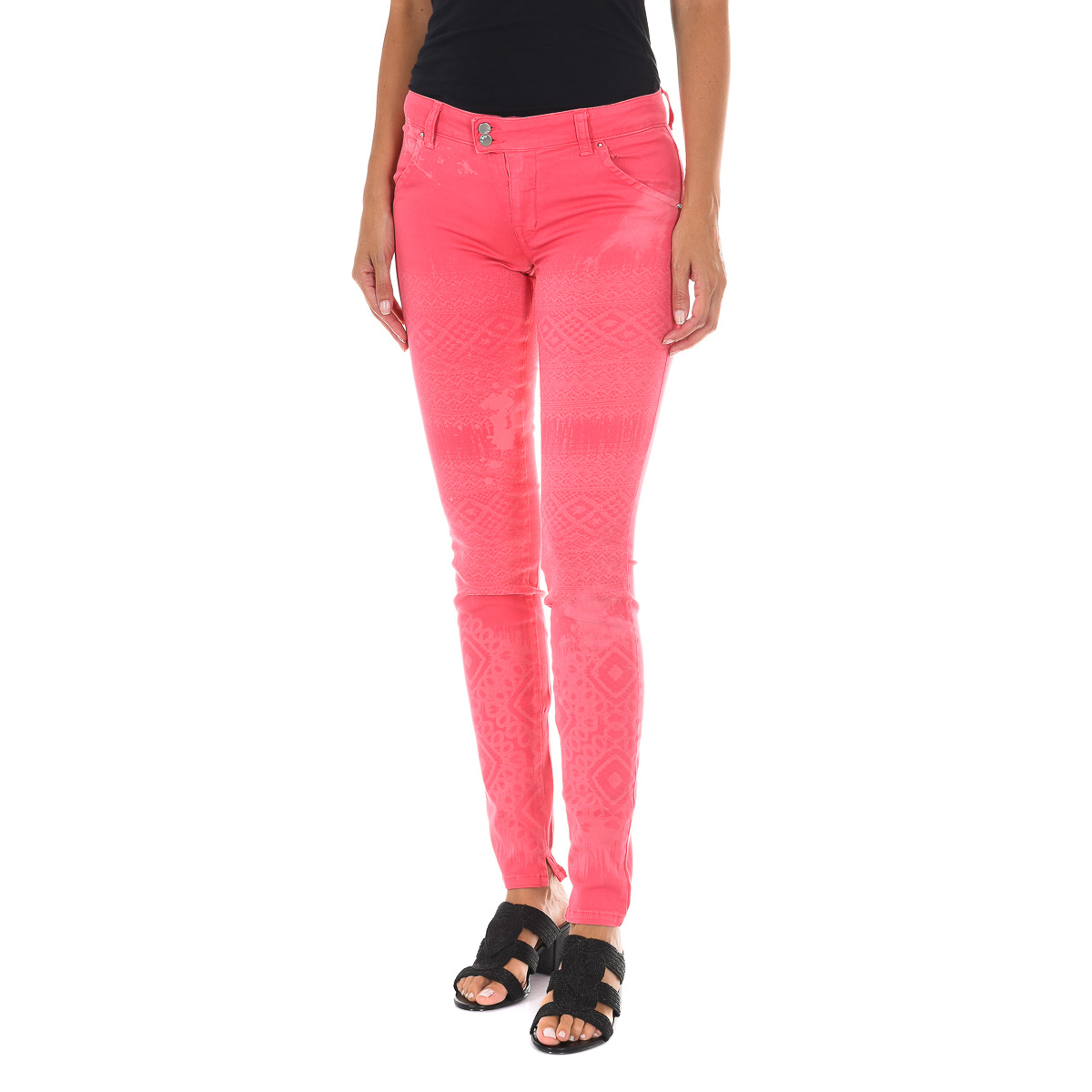 Lange Denim-Hose aus elastischem Stoff 70DBF0518-G291 Frau Image