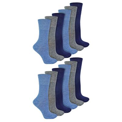 IOMI - 12 Paar Multipack Damen Diabetiker Bambus Socken | Damen Extra breite nahtlose Socken mit nicht elastischen sanften Grip Top - Blau Image