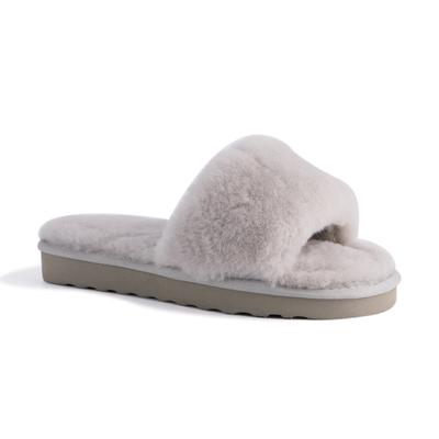 Aus Wooli Australia Damen Schafsfell Fluff Slide Pantoffeln Grau