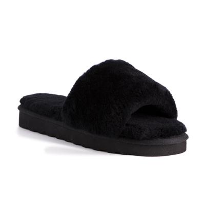 Aus Wooli Australia Damen Schafsfell Fluff Slide Hausschuhe Schwarz Image