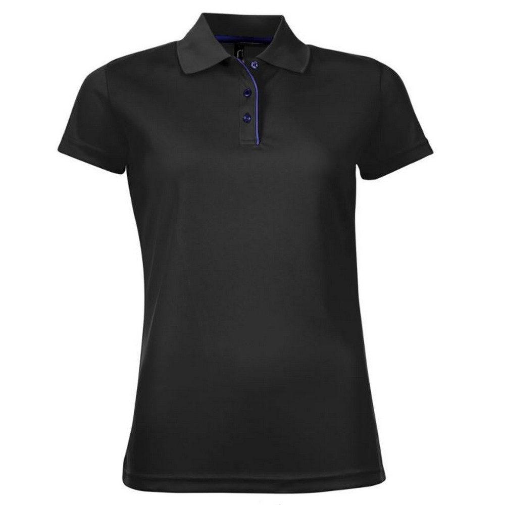 SOLS Womens/Ladies Performer Kurzarm-Piqué-Poloshirt (Schwarz) Image
