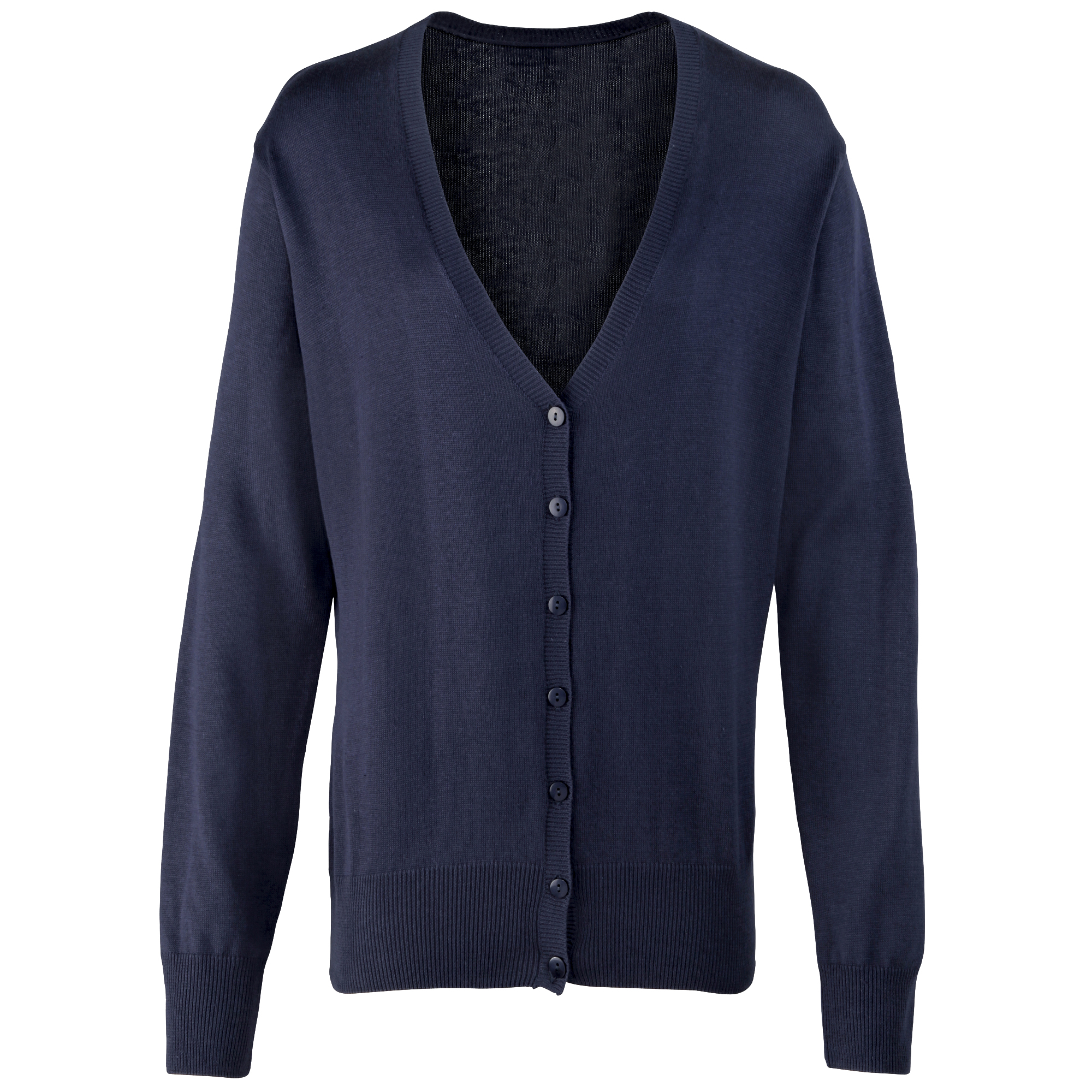 Premier Womens/Ladies Button Through Long Sleeve V-neck Knitted Cardigan (Navy)