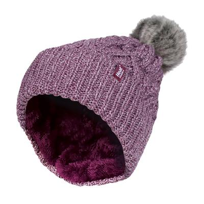 Ladies Ribbed Cuffed Pom Pom Bobble Beanie Mütze mit Fleece-Futter Image