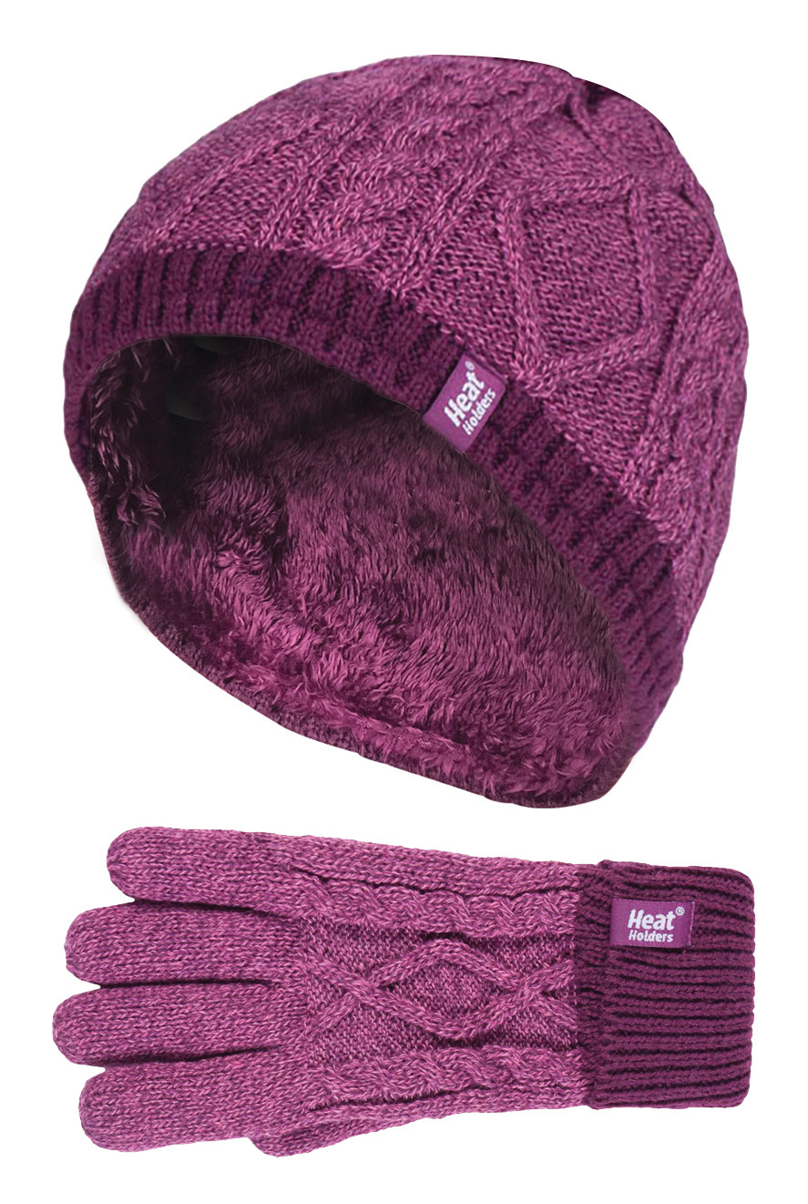 Wärmehalter - Kinder Mädchen niedlich Kabel gestrickt warm Fleece gefüttert Pompom Wintermütze und Handschuhe Set mit Bommel - PP1P13 Image