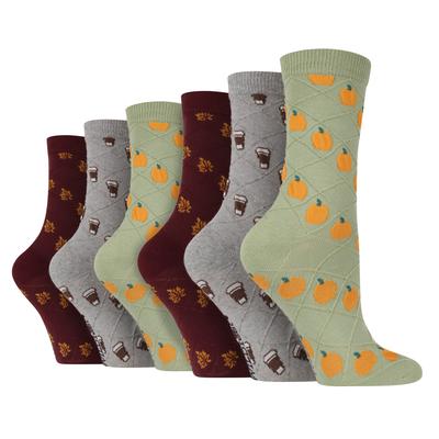 6 Paar Multipack Damen Herbst Socken | Wildfeet | Cute Novelty Design gestrickt Boot Socken - Herbst Image