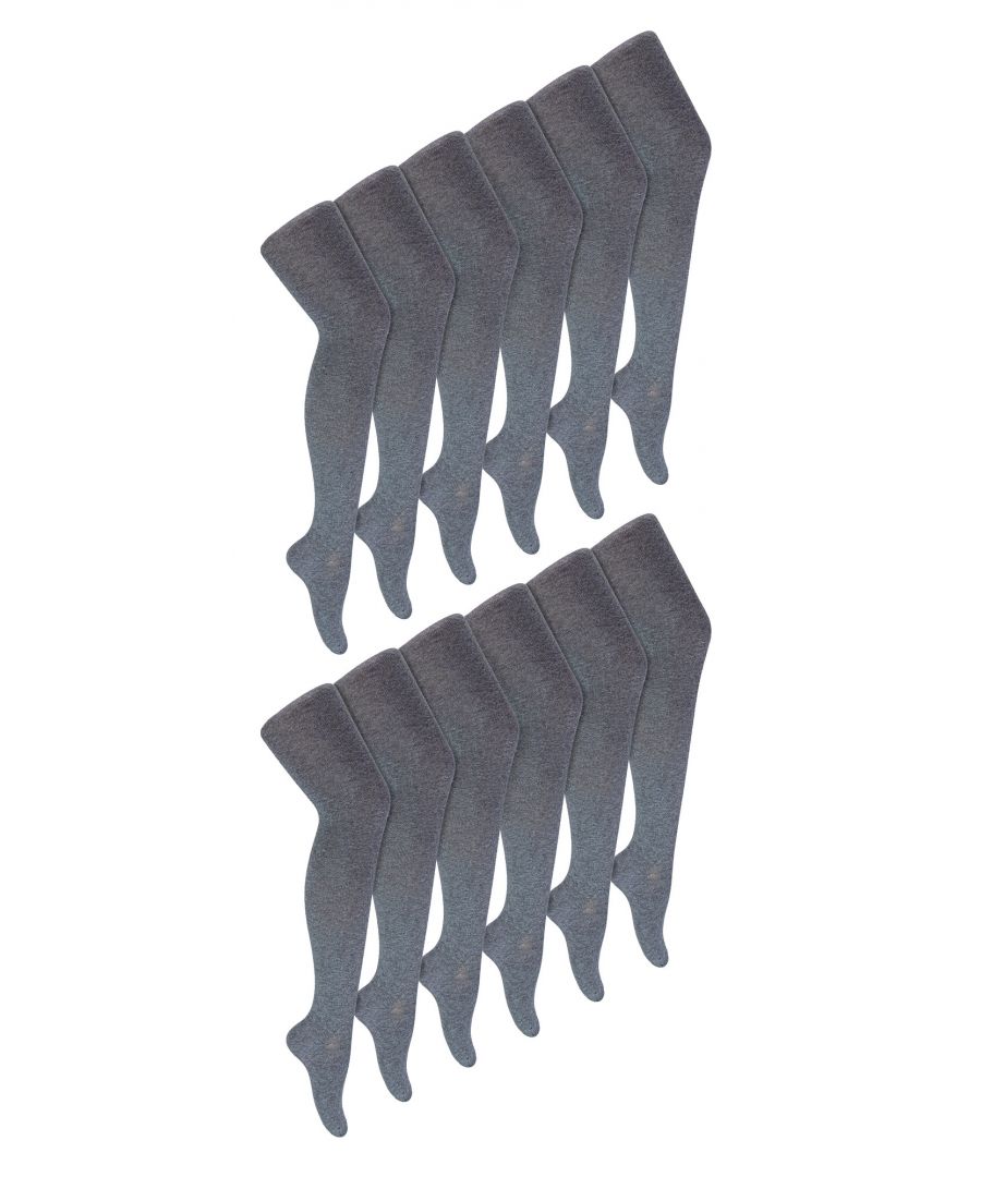 12 Paar Multipack Mädchen Schuluniform Strumpfhosen | Sock Snob | Weiche & bequeme einfache undurchsichtige Strumpfhosen für Kinder - Grau Image