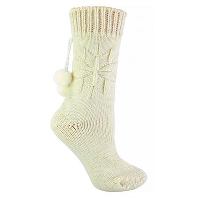 Sock Snob - Ladies Warm Slipper Alpaka Wolle Blend Pom Pom Bett Socken - Creme Image