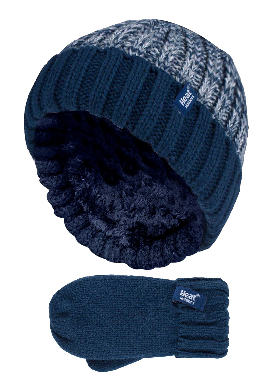 Wärmehalter - Kinder Jungen Winter gestrickt Thermofleece gefüttert Cuffed Beanie Mütze und Handschuhe Set - NTO2P6 Image