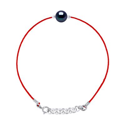 DIADEMA - Armband - Rotes Nylon - Süßwasserperle - Schwarzer Tahiti