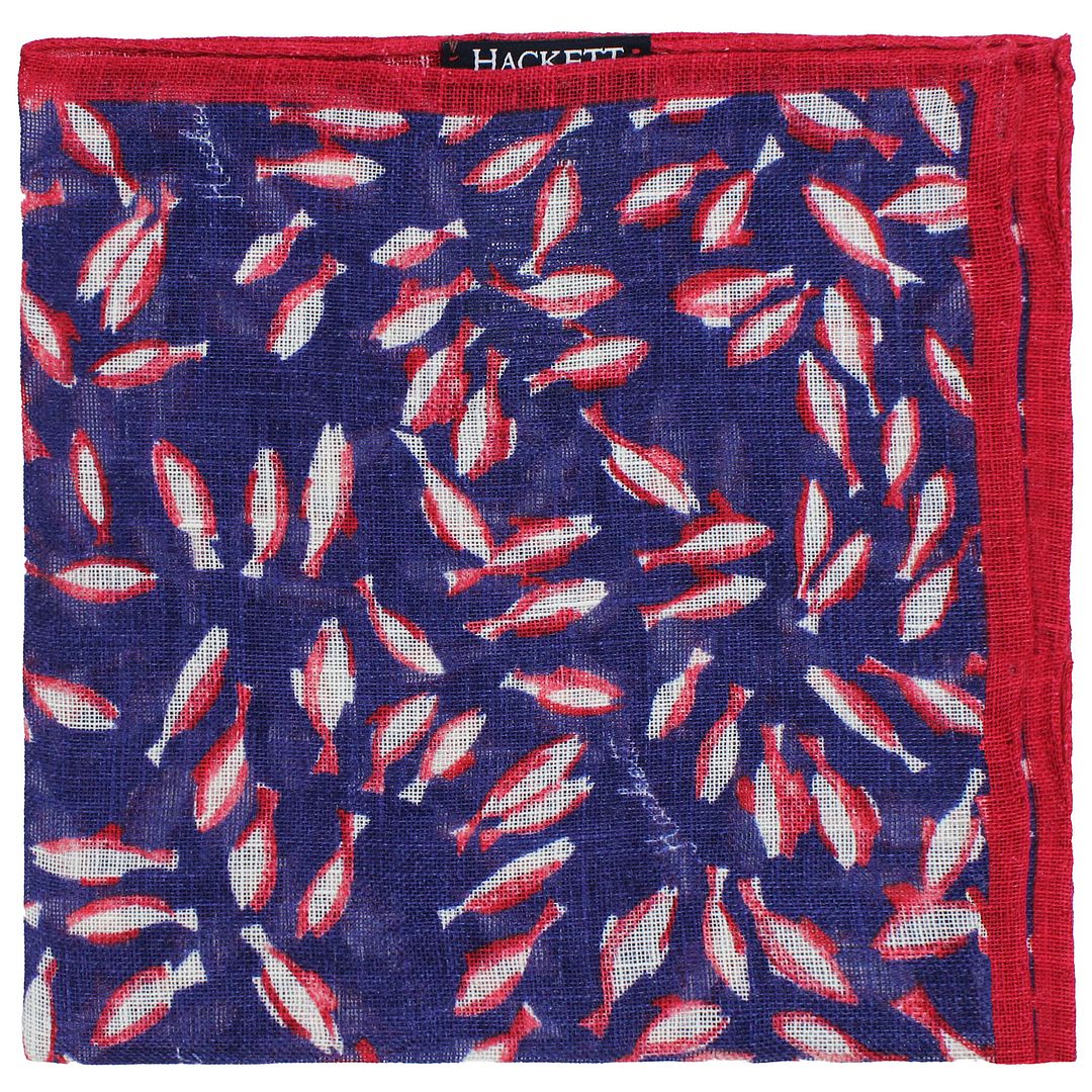 Hackett London Leinen gedruckt Koi Fish Mens Navy/Red Hank Taschentücher Image