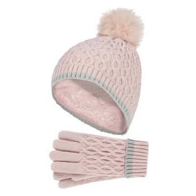 Wärmehalter - Thermoisolierte Pom Pom Bommelmütze und Handschuhe für Mädchen | bunte Pastellfarben - Altrosa Image
