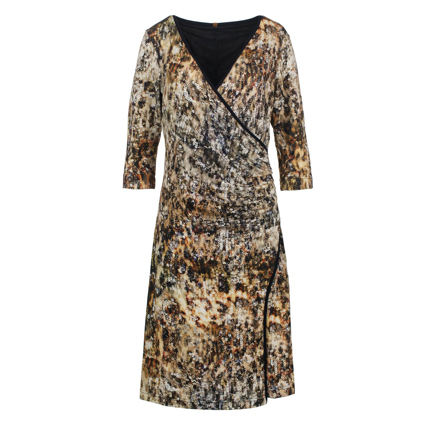 Print Jersey Faux Wrap Kleid Braun Image