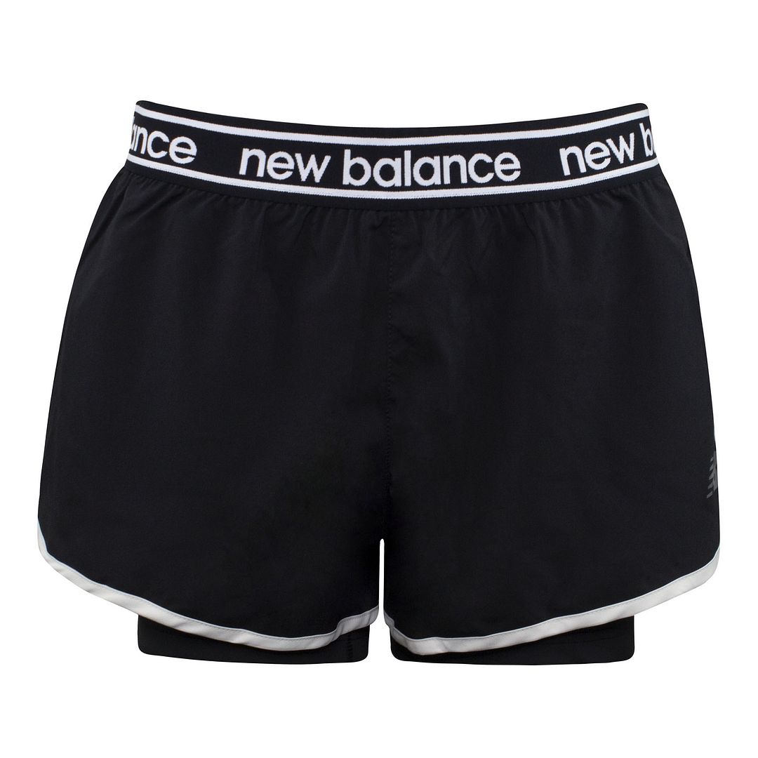 Neues Balance -Logo schwarzer Stretch Taille Womens unerbittlich 2in1 Shorts WS01177 Bk Image
