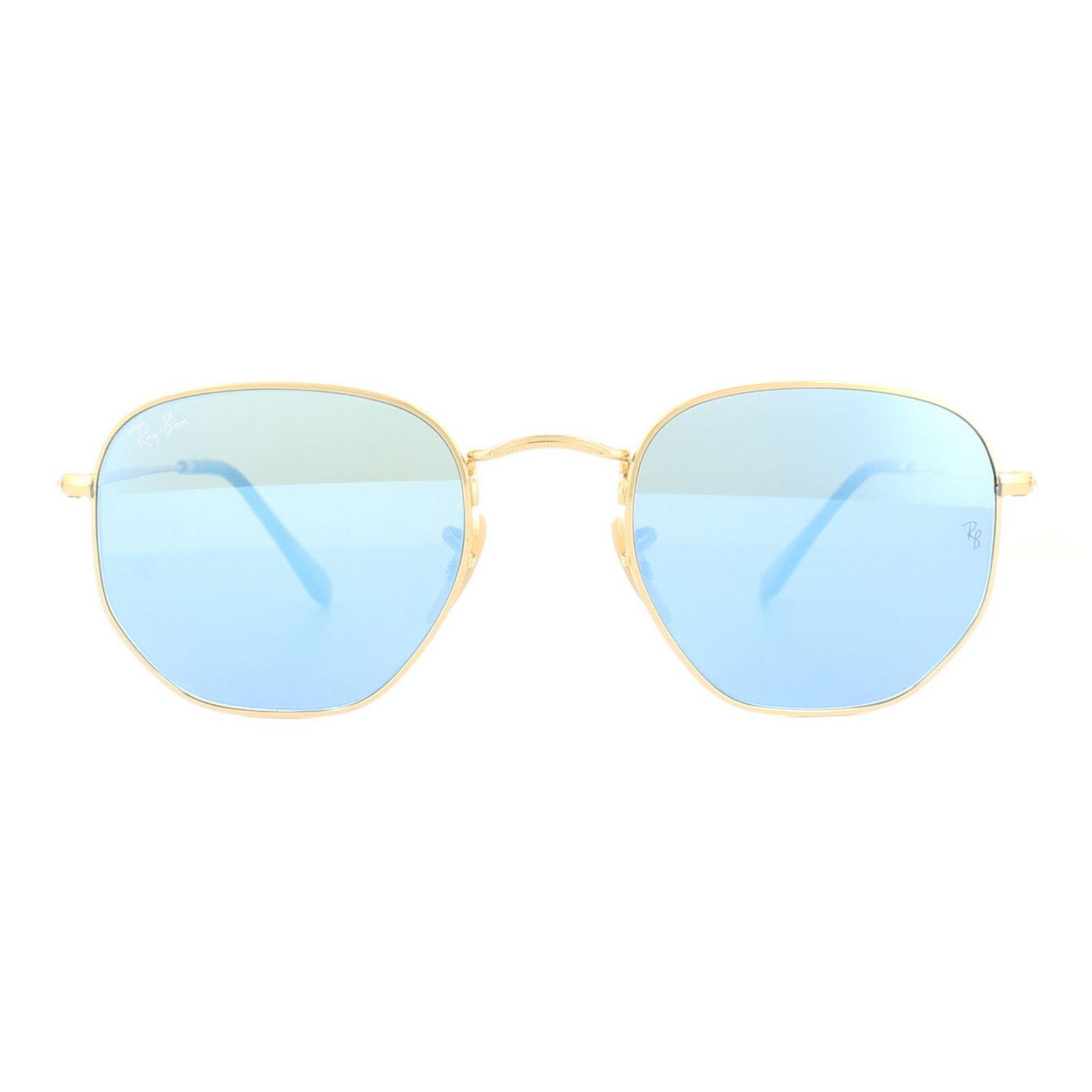 Lunettes De Soleil Ray-Ban Hexagonal 3548N 001/9O Miroir Dégradé Bleu Clair Or Image