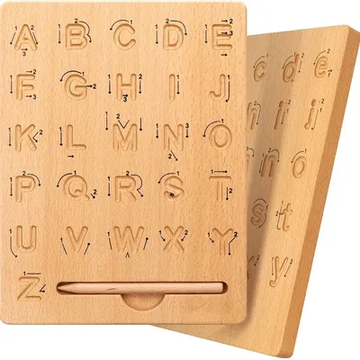 Wooden Letters Practicing Board Double-Sided Alphabet Tracing Tool Learning to Write ABC Educational