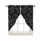 Black Gray Botanical Swag Curtains For Living Room/bedroom Watercolor Pastoral Leaf Swag Kitchen Curtain Valances For Windows Tier Topper Scalloped Curtain 2 Panels 72 W X 45 L