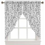 Grey White Botanical Swag Curtains For Living Room/bedroom Pastoral Spring Floral Summer Art Swag Kitchen Curtain Valances For Windows Tier Topper Scalloped Curtain 2 Panels 72 w X 45 l