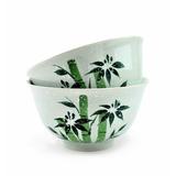 [Set of 2] Porcelain Japanese Bowls Hand-Painted Green Bamboo for Ramen Noodle F15746