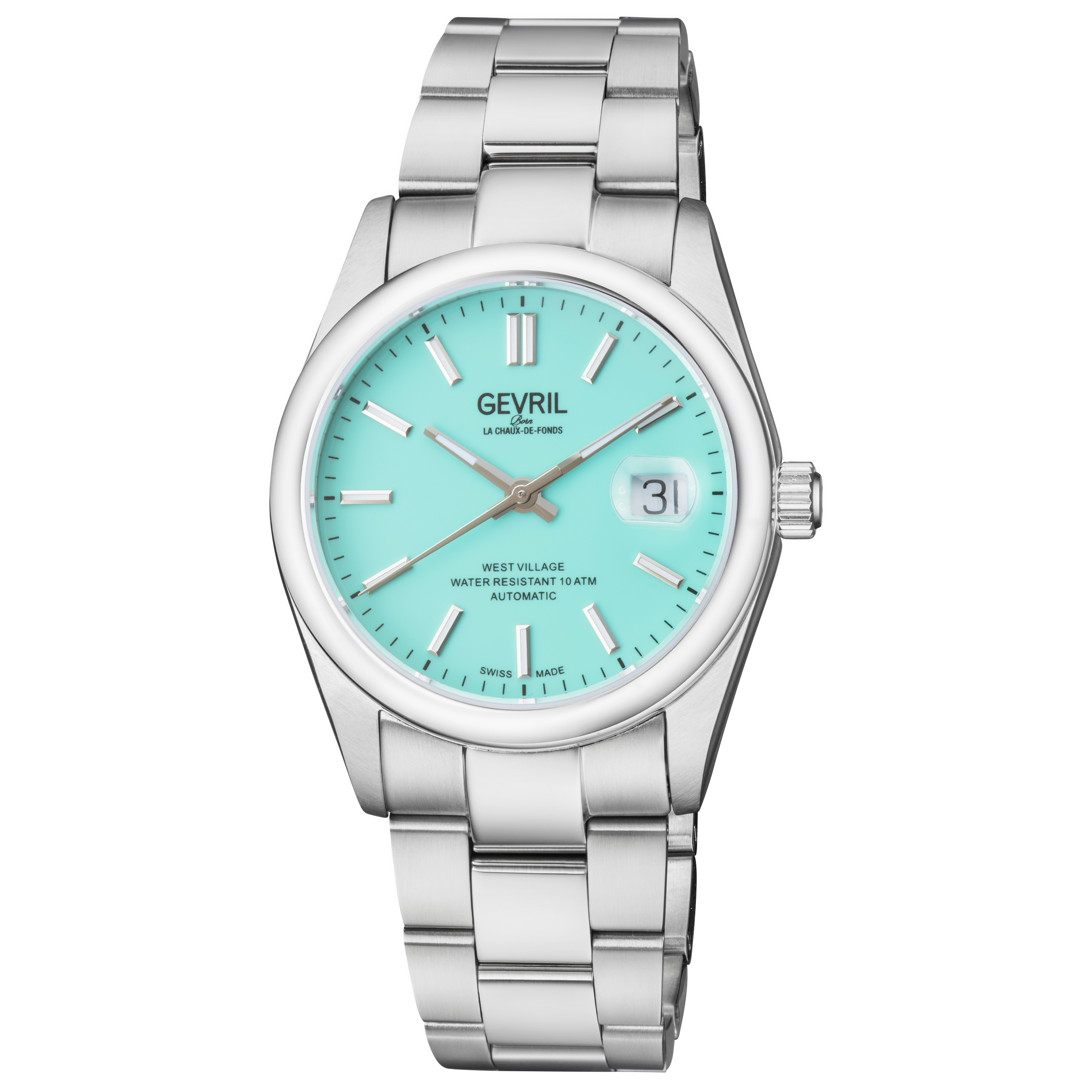 Gevril Mens Automatic West Village Tiffany Green Dial Stainless Steel Bracelet - Silver - One Size | Gevril Sale | Discount Designer Brands
