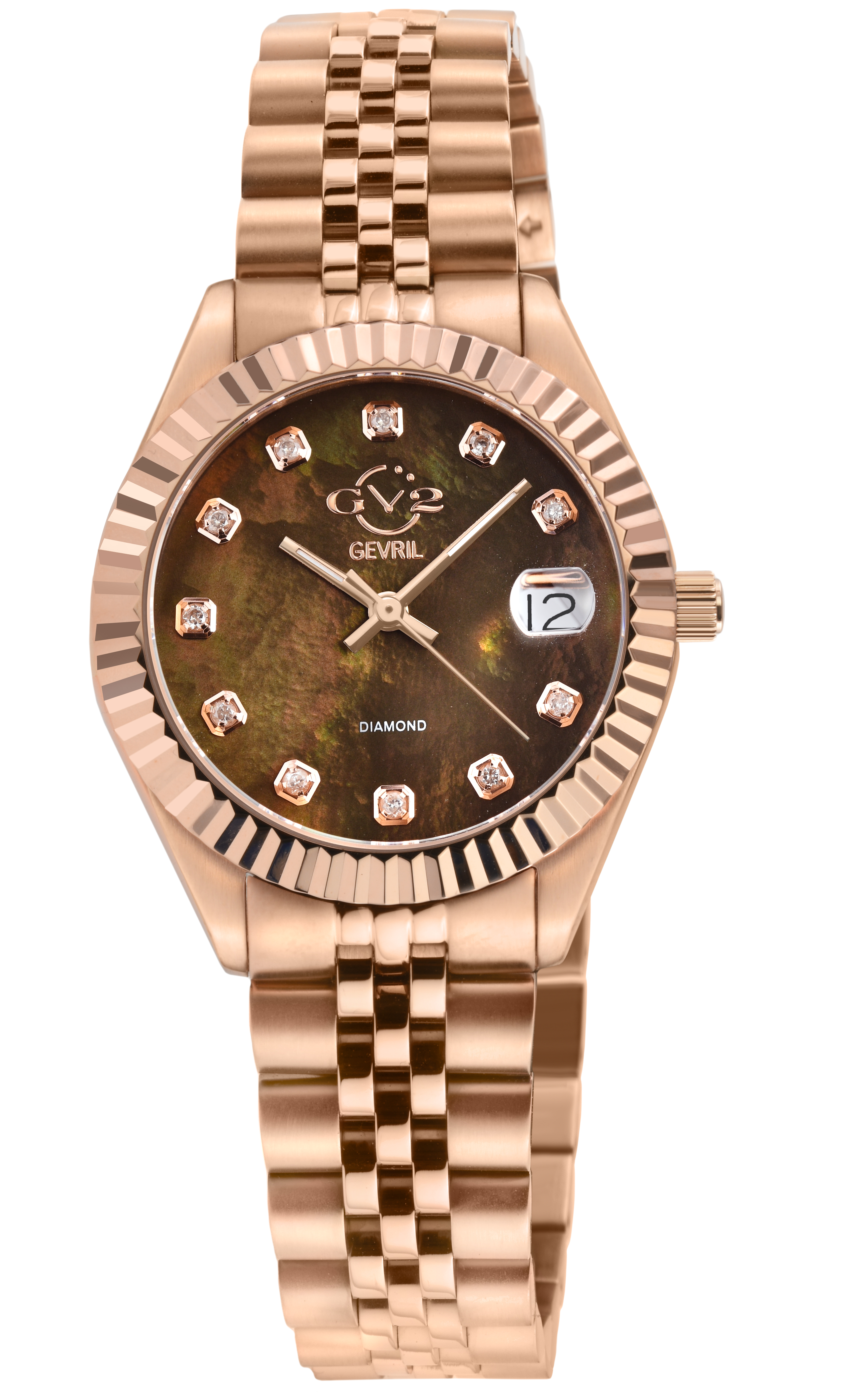 Gv2 Womens Naples 12401 Brown Dial Rose Gold Swiss Quartz Diamond Watch - One Size | Gv2 Sale | Discount Designer Brands